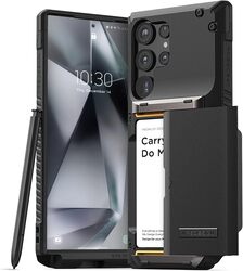 VRS Design Samsung Galaxy S24 ULTRA case cover Damda Glide Pro Wallet Semi Automatic Slider Credit Card Holder Slot (4 Cards) - Black Groove