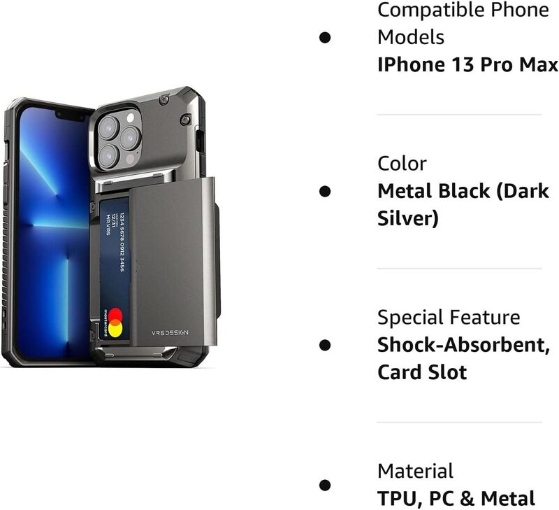 VRS Design Damda Glide PRO iPhone 13 Pro MAX case cover wallet (Semi Automatic) slider Credit card holder Slot (3-4 cards) - Metal Black