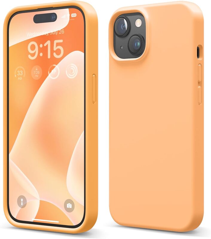 Elago Liquid Silicone for iPhone 15 Case Cover Full Body Protection, Shockproof, Slim, Anti-Scratch Soft Microfiber Lining - Orange