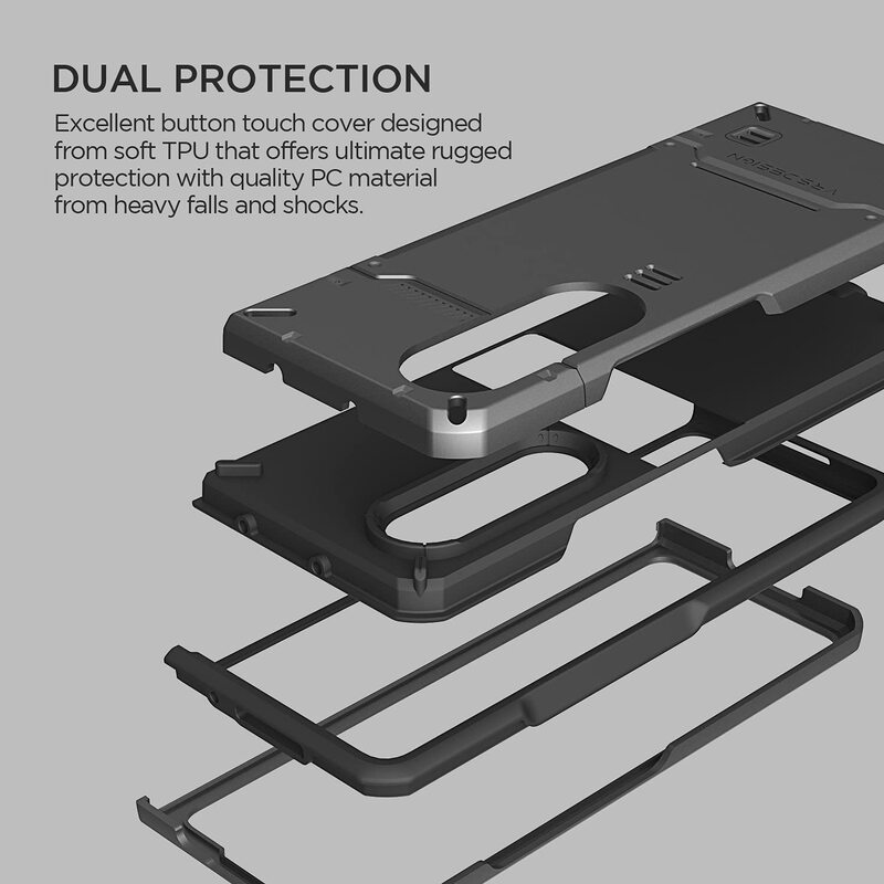 VRS Design Hard Drop Pro (Heat Dispersion Vents) for Samsung Galaxy Z Fold 3 5G Case Cover - Metal Black (Dark Silver)