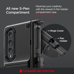 VRS Design Quick Stand Active S (S-Pen Compartment in Hinge Protection) for Samsung Galaxy Z Fold 4 Case Cover with Kickstand & Screen Protector- Matte Black (S-Pen NOT included)