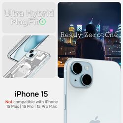 Spigen Ultra Hybrid MagFit for iPhone 15 case cover compatible with MagSafe - Zero One White