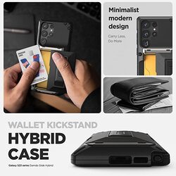 VRS Design Damda Glide Hybrid for Samsung Galaxy S23 Ultra Case Cover Wallet (Semi Automatic) Slider Credit Card Holder Slot (3-4 Cards) & Kickstand - Black Groove