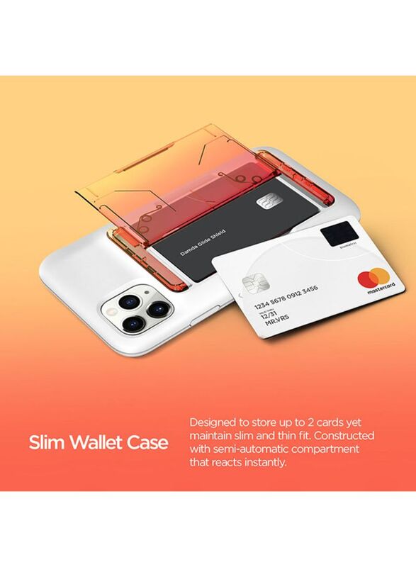 Vrs Design Apple iPhone 11 Pro Damda Glide Shield Semi Automatic Card Wallet Mobile Phone Case Cover, Yellow Peach
