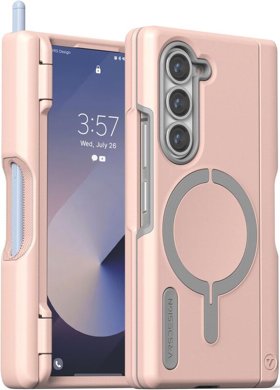 VRS Design Terra Guard Modern Halo S for Samsung Galaxy Z Fold 6 case cover (MagSafe compatible) with Hinge Protection - Pink Sand