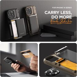 VRS Design Damda Glide Pro iPhone 14 Pro MAX case cover wallet (Semi Automatic) slider Credit card holder Slot (3-4 cards) - Metal Black Groove
