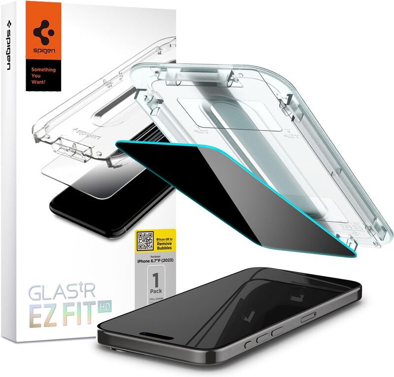 Spigen Glastr Ez Fit HD (Privacy) for iPhone 15 Pro MAX Privacy Screen Protector Premium Tempered Glass with Auto Align Technology - 1 Pack