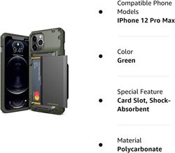VRS Design Damda Glide PRO iPhone 12 Pro MAX case cover wallet (Semi Automatic) slider Credit card holder Slot (3-4 cards) - Green