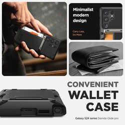 VRS Design Samsung Galaxy S24 ULTRA case cover Damda Glide Pro Wallet Semi Automatic Slider Credit Card Holder Slot (4 Cards) - Black Groove