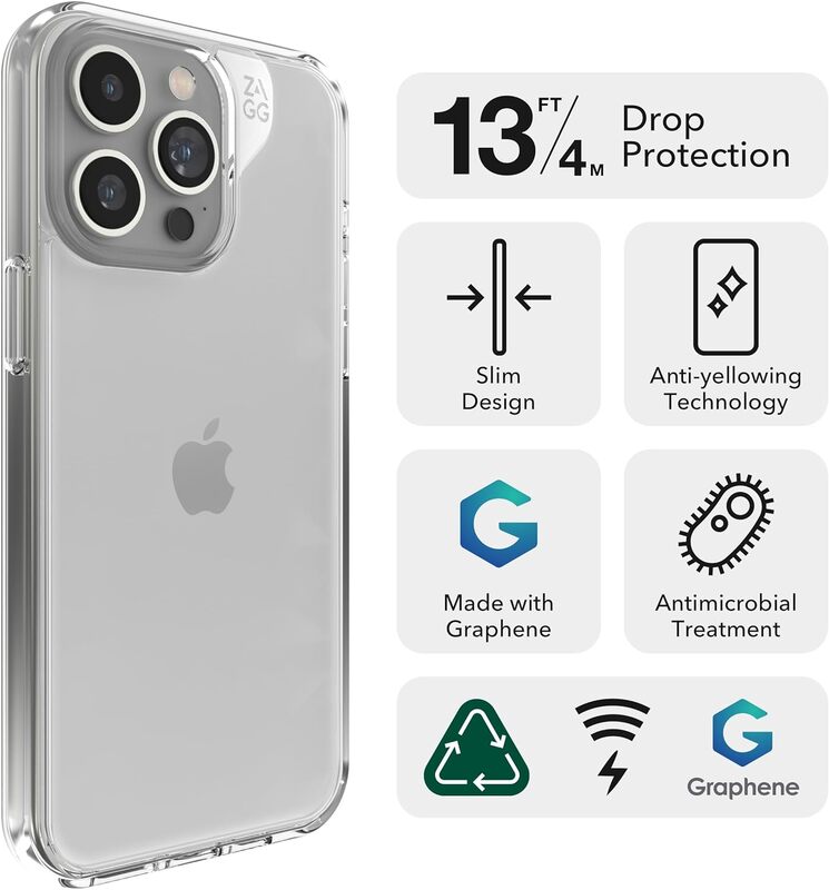 Zagg Crystal Palace Snap for iPhone 15 Pro Case Cover MagSafe with Graphene Tech 13 Feet Drop Protection - Clear