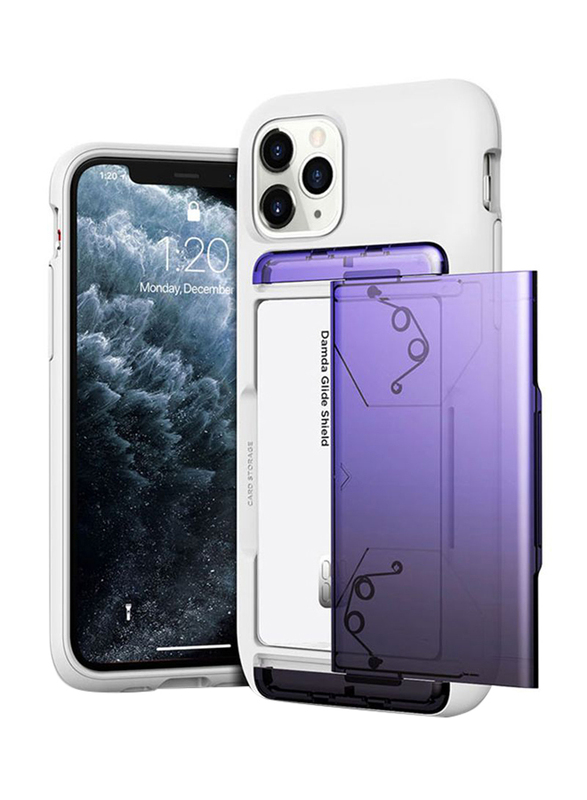 Vrs Design Apple iPhone 11 Pro Damda Glide Shield Semi Automatic Card Wallet Mobile Phone Case Cover, Purple Black