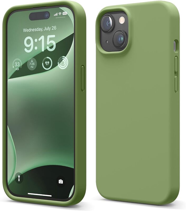 Elago Liquid Silicone for iPhone 15 Case Cover Full Body Protection, Shockproof, Slim, Anti-Scratch Soft Microfiber Lining - Cedar Green