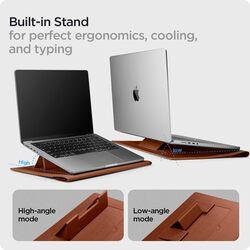 Spigen Laptop Sleeve Valentinus S 13 14 inch, compatible with MacBook Pro, Built in Magnetic Flap with (Foldable Stand) Leather Laptop Case, Laptop Pouch Bag - Classic Brown