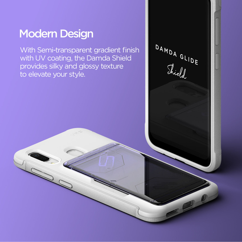 VRS Design Samsung Galaxy A30 Damda Glide Shield Semi Automatic Card Wallet Mobile Phone Case Cover, White/Purple/Black