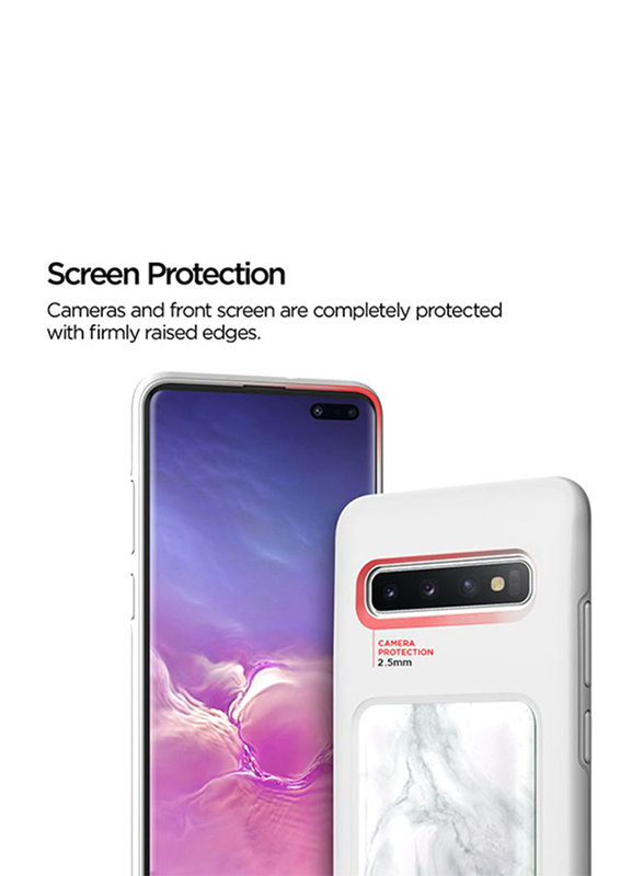 VRS Design Samsung Galaxy S10 Plus Damda High Pro Shield Mobile Phone Back Case Cover, White Marble