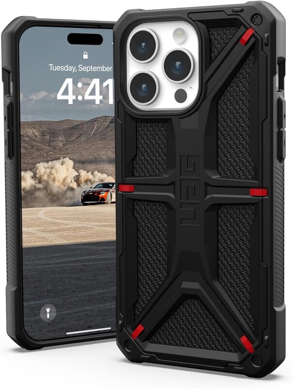 Urban Armor Gear UAG Monarch Kevlar for iPhone 15 Pro Max case cover (20 Feet Drop Tested) - Kevlar Black