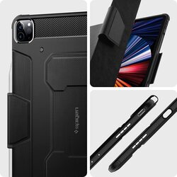 Spigen Apple iPad Pro 12.9 inch (2021) Case Cover with Pencil holder Rugged Armor Pro, Black
