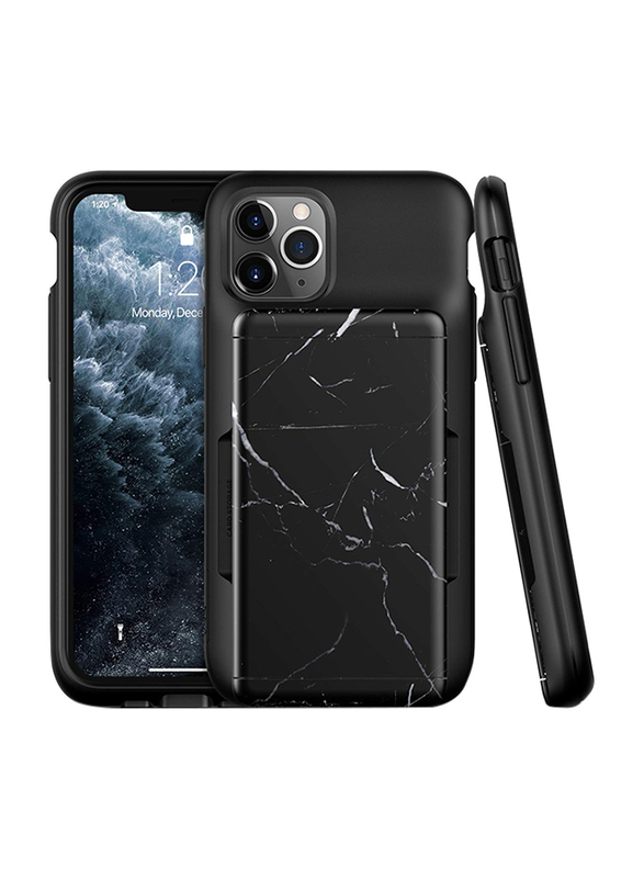 Vrs Design Apple iPhone 11 Pro Damda Glide Shield Semi Automatic Card Wallet Mobile Phone Case Cover, Black Marble