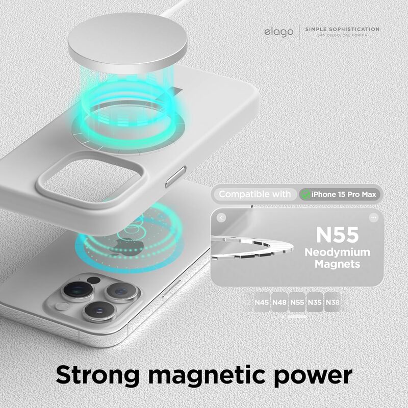 Elago Magnetic Liquid Silicone for iPhone 15 Pro MAX Case Cover Compatible with MagSafe Shockproof - White