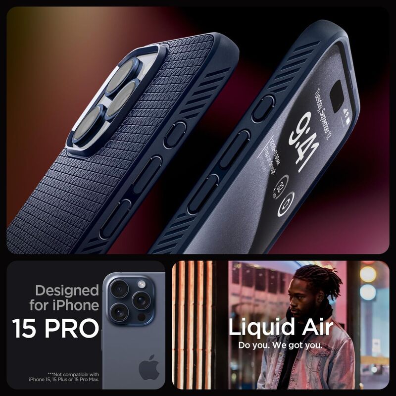 Spigen Liquid Air for iPhone 15 Pro case cover - Navy Blue