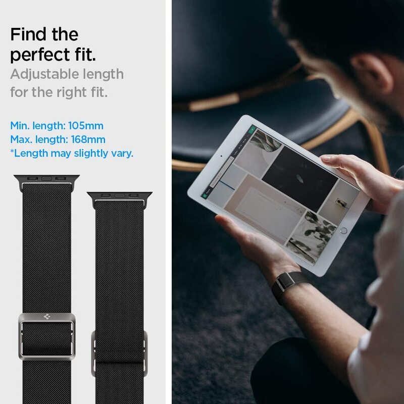 Spigen Apple Watch 40mm Series 6/SE/5/4 and 38mm Series 3/2/1 Fabric Band Lite Fit Strap, Black