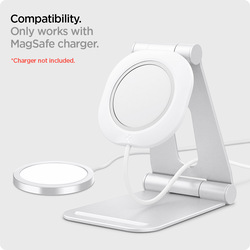 Spigen Apple iPhone 12/12 Mini/12 Pro/12 Pro Max MagSafe Charger Pad Stand Aluminum Adjustable Phone Stand Mag Fit S (Magsafe Charger NOT Included), White