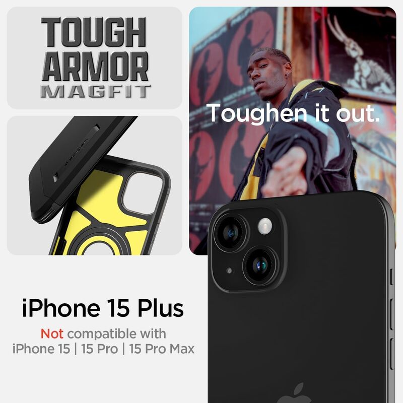 Spigen Tough Armor MagFit for iPhone 15 Plus case cover compatible with MagSafe - Black