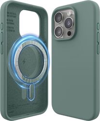 Elago Magnetic Liquid Silicone for iPhone 15 PRO Case Cover Compatible with MagSafe Shockproof - Midnight Green