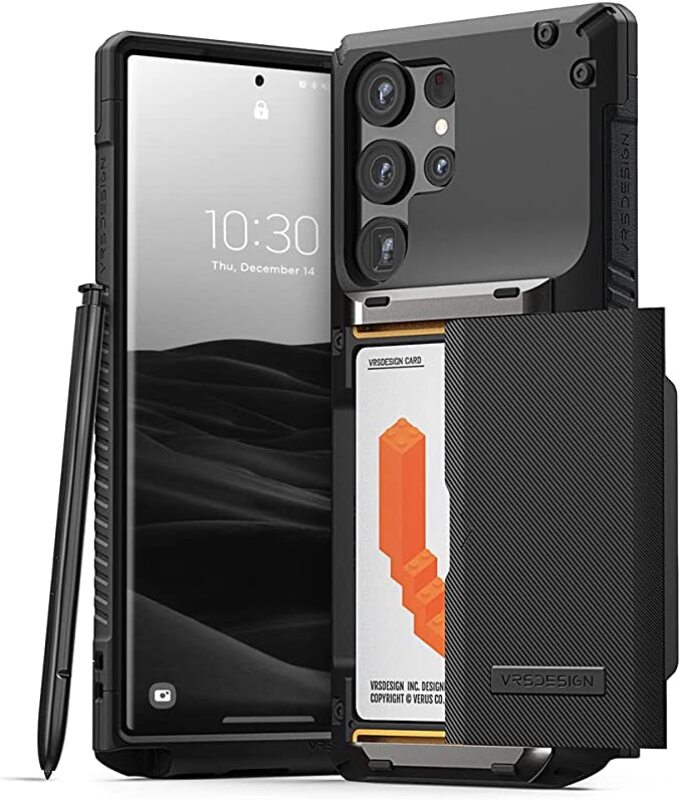 VRS Design Damda Glide Pro for Samsung Galaxy S23 Ultra Case Cover Wallet (Semi Automatic) Slider Credit Card Holder Slot (3-4 Cards) - Black Groove