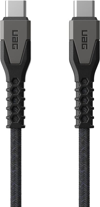 Urban Armor Gear UAG Rugged Kelvar Core USB-C to USB-C Cable 5 feet / 1.5 Meter 60W Power Delivery PD Reinforced Fast Charging Cable for iPhone 15, MacBook, iPad Pro, Samsung Galaxy - Black Gray