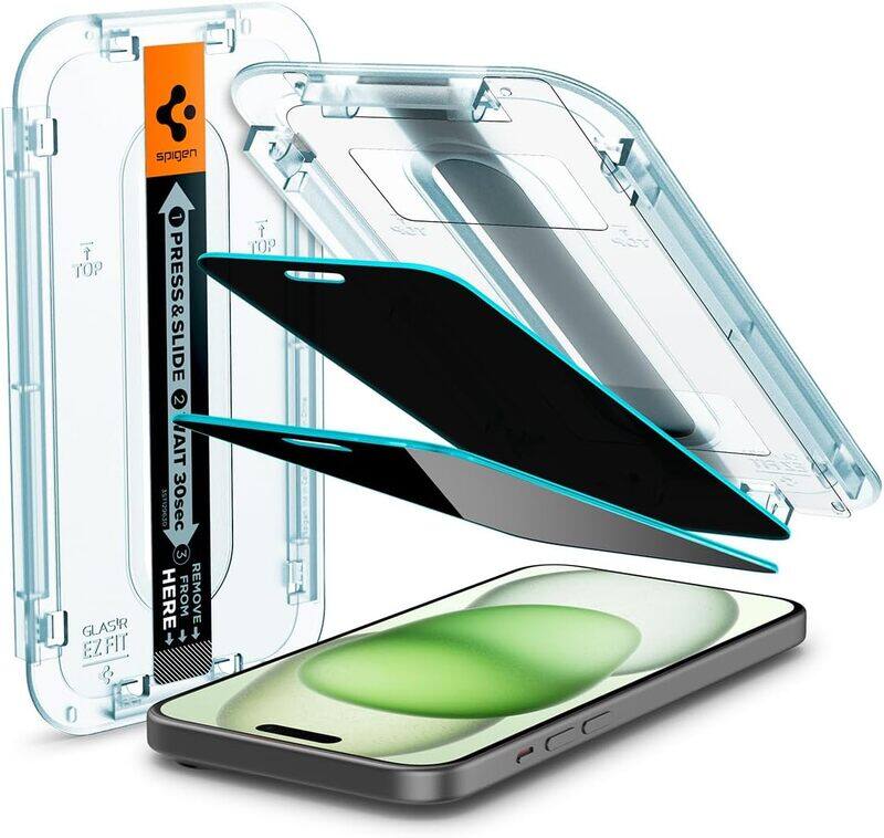 

Spigen Glastr Ez Fit iPhone 15 PLUS Privacy Screen Protector Premium Tempered Glass with Auto Align Technology - 2 Pack