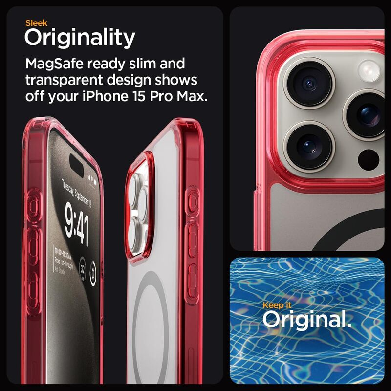 Spigen Ultra Hybrid MagFit for iPhone 15 Pro Max case cover compatible with MagSafe - Frost Deep Red
