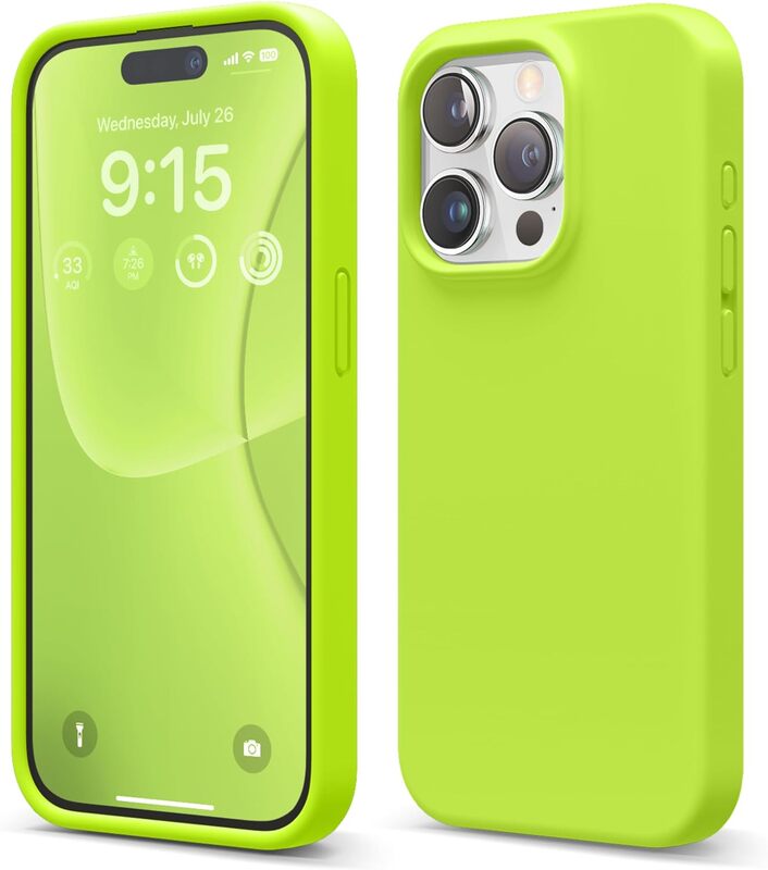 Elago Liquid Silicone for iPhone 15 Pro MAX Case Cover Full Body Protection, Shockproof, Slim, Anti-Scratch Soft Microfiber Lining - Lime Green