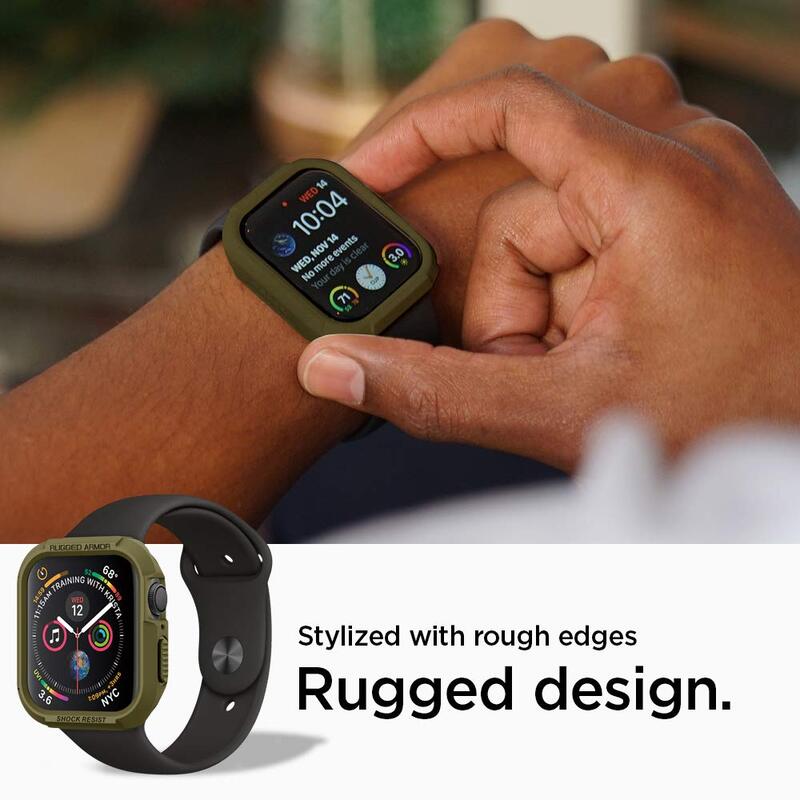 Spigen Rugged Armor Watch Case Cover for Apple Watch 44mm Series 4, Olive Green