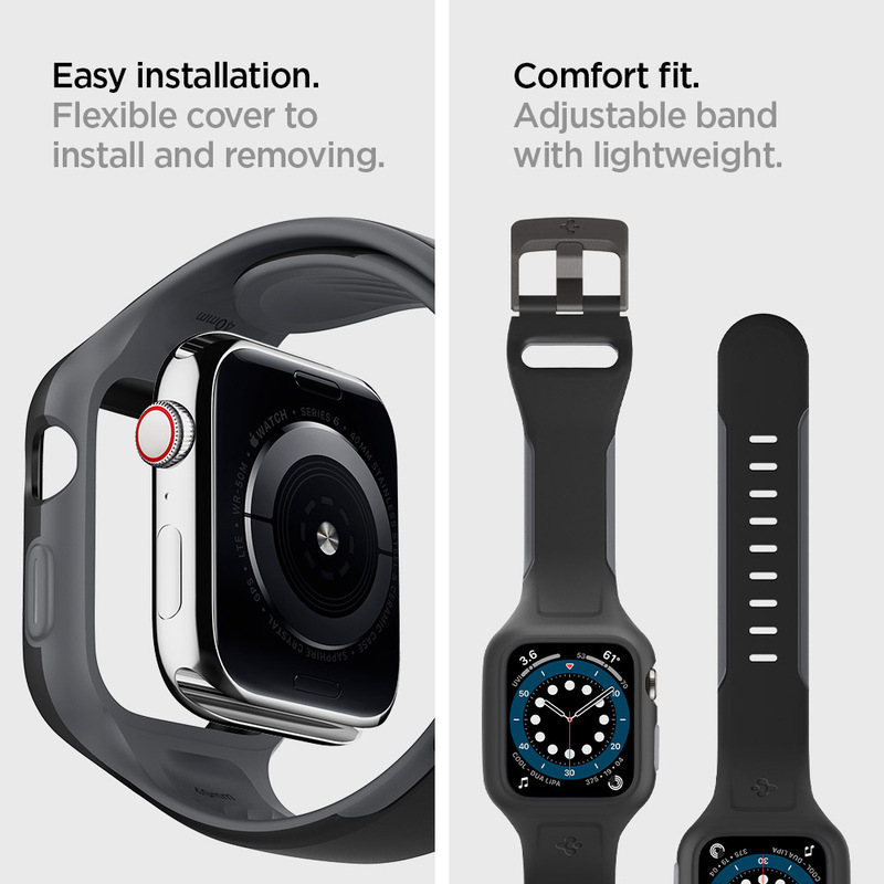 Spigen Apple Watch 40mm Series 6/ SE/5/4 Silicone band with case cover Liquid Air Pro, Black