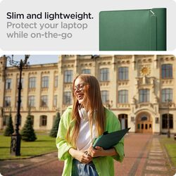 Spigen Laptop Sleeve Valentinus S 13 14 inch, compatible with MacBook Pro, Built in Magnetic Flap with (Foldable Stand) Leather Laptop Case, Laptop Pouch Bag - Jeju Green