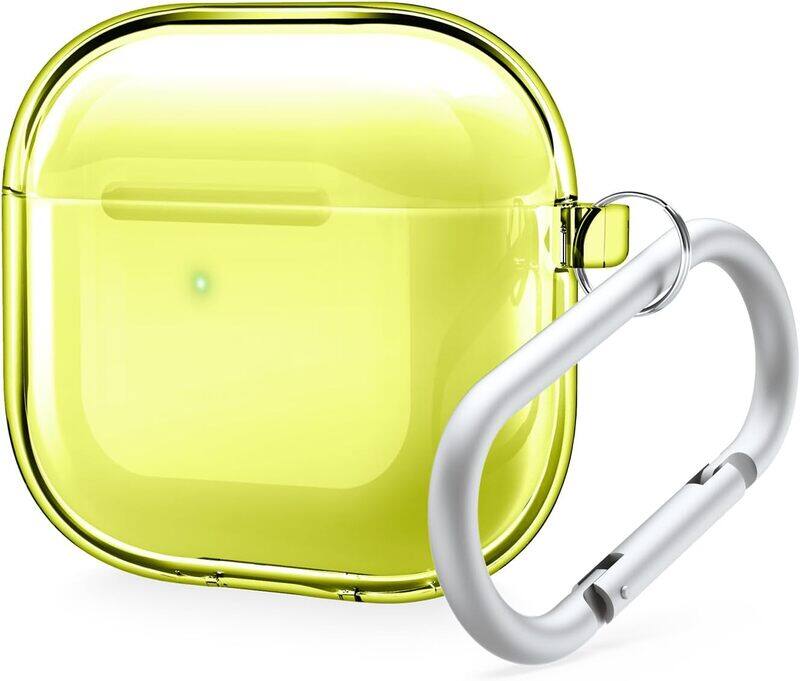 

elago AirPods 4 Case Clear Hang with Carabiner - Neon Yellow