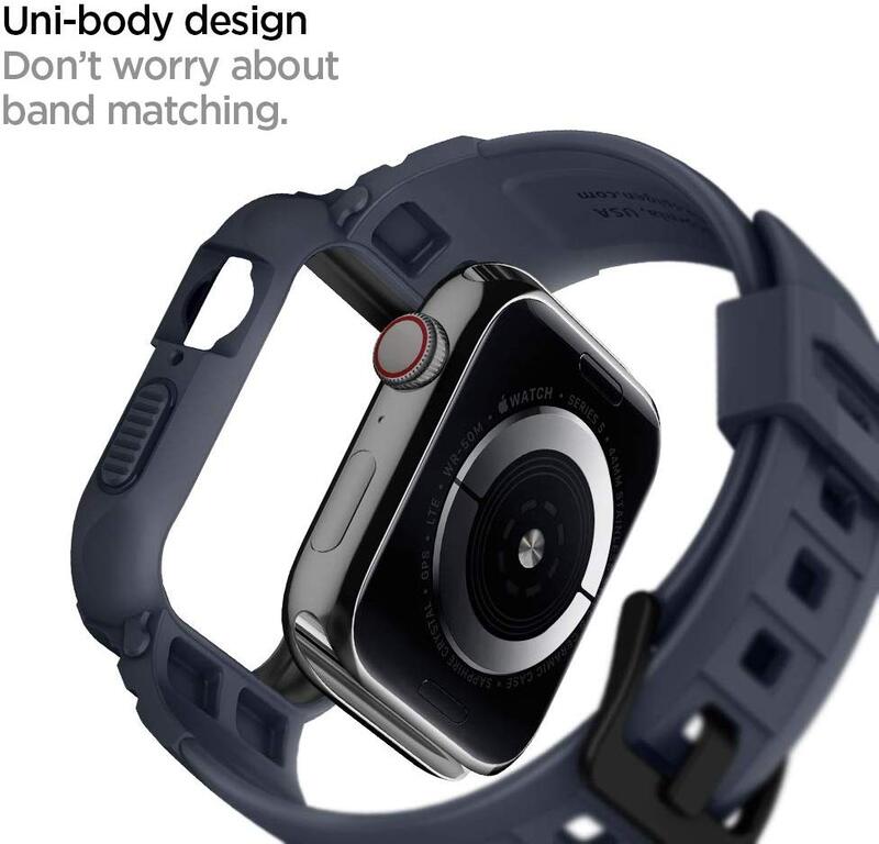 Spigen Apple Watch 44mm Series 6/SE/5/4  TPU band with case cover Rugged Armor PRO, Charcoal Gray