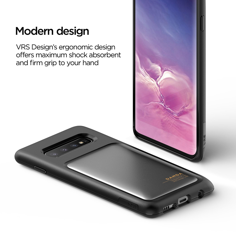 VRS Design Samsung Galaxy S10 Damda High Pro Shield Mobile Phone Back Case Cover, Steel Silver