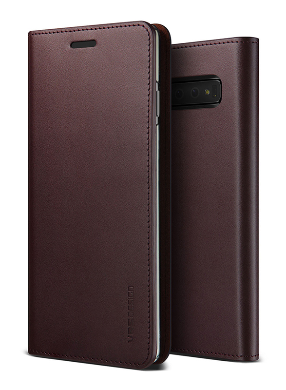 VRS Design Samsung Galaxy S10 Plus Genuine Leather Diary Wallet Mobile Phone Flip Case Cover, Wine