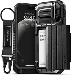 VRS Design Damda Glide Ultimate for iPhone 15 Pro Case Cover Wallet (Semi Automatic) Slider Credit Card Holder Slot (4 Cards) and Camera Lens Protector Kickstand - Black