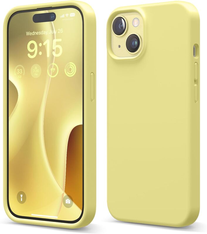 Elago Liquid Silicone for iPhone 15 Case Cover Full Body Protection, Shockproof, Slim, Anti-Scratch Soft Microfiber Lining - Yellow