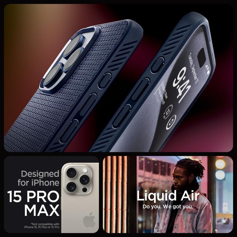 Spigen Liquid Air for iPhone 15 Pro Max case cover - Navy Blue