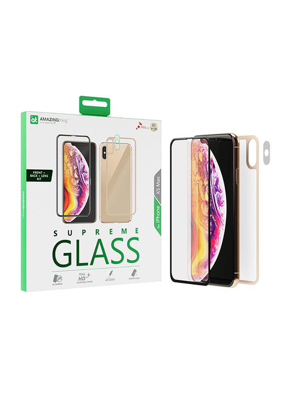 Amazing Thing Apple iPhone XS Max Supreme Glass Special Edition Front and Back Tempered Glass Screen Protector, with Lens Protection, Beige
