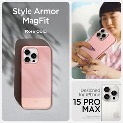 Spigen iPhone 15 Pro Max case cover Style Armor MagFit Magnetic (MagSafe compatible) - Rose Gold