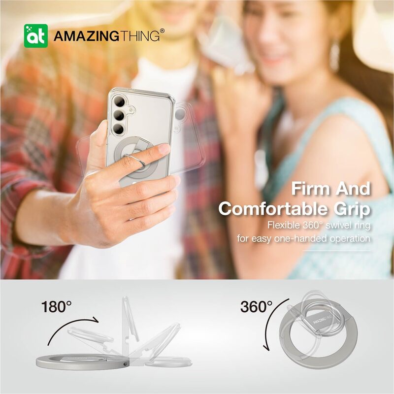 Amazing Thing Samsung Galaxy S24 Holder/ Stand Minimal MAG Grip Ring Set compatible with MagSafe - Clear