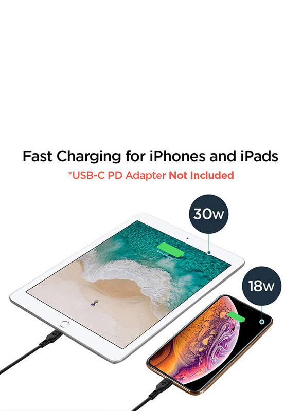 Spigen 1-Meter Lightning Cable, USB Type-C Male to Lightning, MFi Certified, Data Sync and Fast Charge for Apple iPhone XS Max/XS/XR/8/8 Plus/iPad, Black