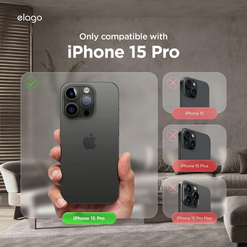Elago Magnetic Leather Case for iPhone 15 Pro Compatible with MagSafe, Vegan Leather, Shockproof, Water-Resistant - Black