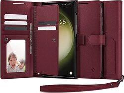 Spigen Wallet S Plus for Samsung Galaxy S23 Ultra Case Cover folio (7 Cards + Cash) - Burgundy