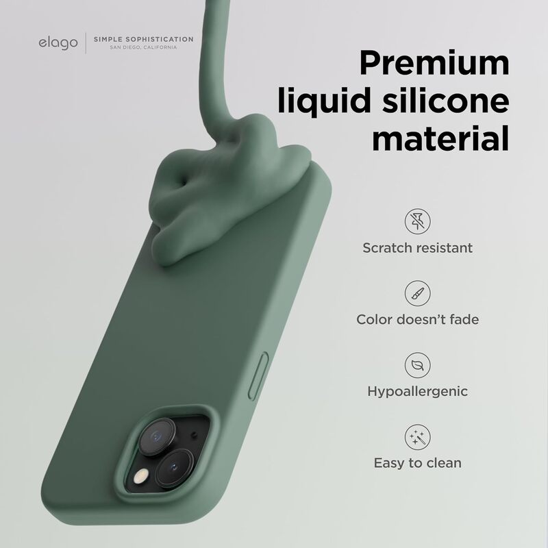 Elago Liquid Silicone for iPhone 15 Pro MAX Case Cover Full Body Protection, Shockproof, Slim, Anti-Scratch Soft Microfiber Lining - Midnight Green